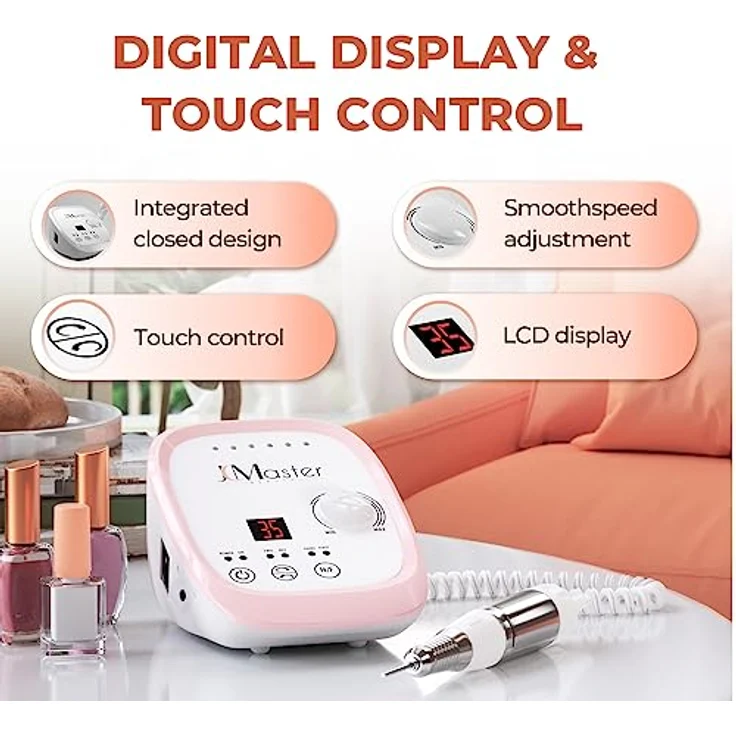 JCMaster Maniküre-Pediküre-Set Nagelfräser Profi 35.000 U/Min, elektrische Nagelfeile für Gelnägel Acrylnägel, inkl 6x Bits, mit Fußpedal – Bild 2