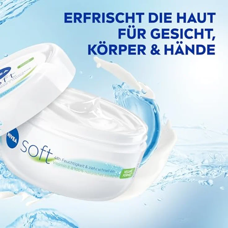 NIVEA Soft erfrischende Feuchtigkeitscreme (200 ml), leichte Creme mit Vitamin E und 100% natürlichem Jojoba-Öl, schnell einziehende Hautcreme für fühlbar entspannte Haut – Bild 5