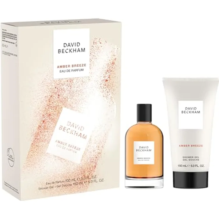 David Beckham Geschenkbox Amber Breeze, Eau de Parfum 100 ml und Duschgel 150 ml, aromatischer bernsteinfarbener Duft für Ihn