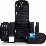 Obics Kulturbeutel Damen & Herren Gross schwarz 8L XXL - Kulturtasche zum Aufhängen, mit Spiegel - Outdoor Kosmetik-Tasche groß als Geschenke-Set mit 10 Fächer für Camping & Reisen