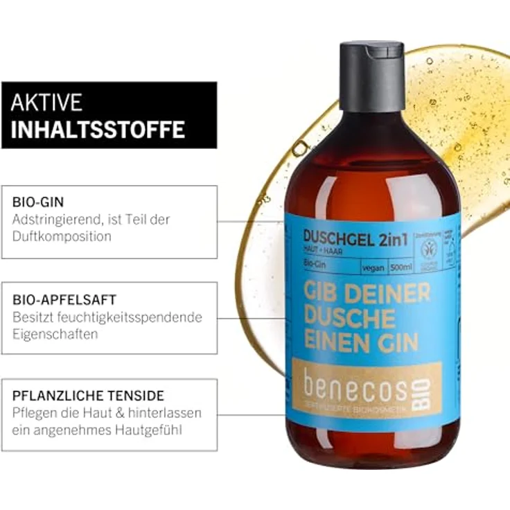 benecos Gin Duschgel 2in1 für Haut und Haar, 500 ml mit Bio-Gin und Bio-Apfelsaft – Bild 3