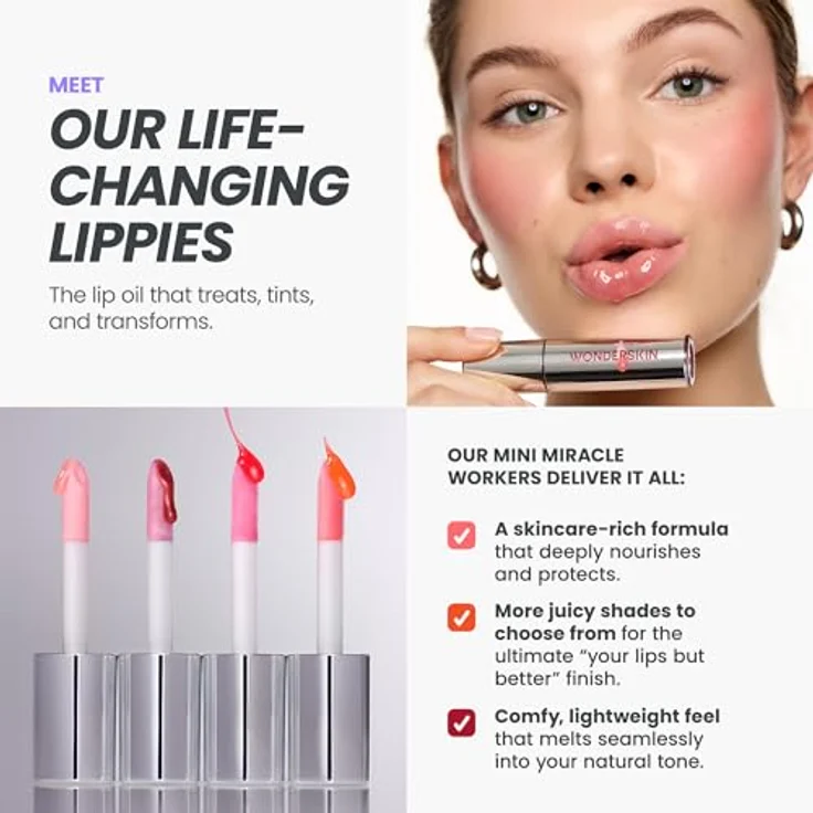 Wonderskin Lip Rehab Serum Oil, feuchtigkeitsspendendes, pflegendes, nicht klebriges Lippenöl mit tiefroter Tönung für trockene Lippen (Honey) – Bild 2