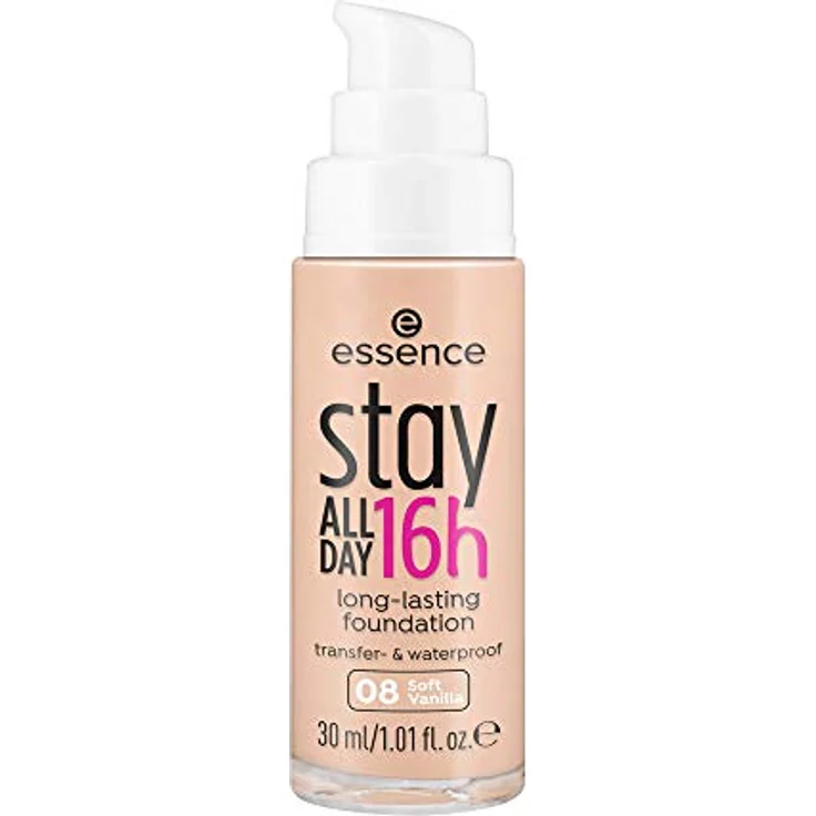 essence stay ALL DAY 16h long-lasting Foundation, Make Up, wischfest, wasserfest, Nr. 08 Soft Vanilla, nude, langanhaltend, mattierend, weichzeichnend, matt, vegan, ölfrei, wasserfest (30ml) – Bild 1