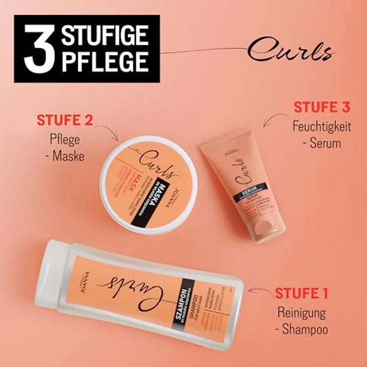 Joanna Curl Shampoo 300 ml, Feuchtigkeitsshampoo für lockiges und welliges Haar mit Reis-Aminosäuren, vegane Formel zur Frizz-Kontrolle – Bild 4