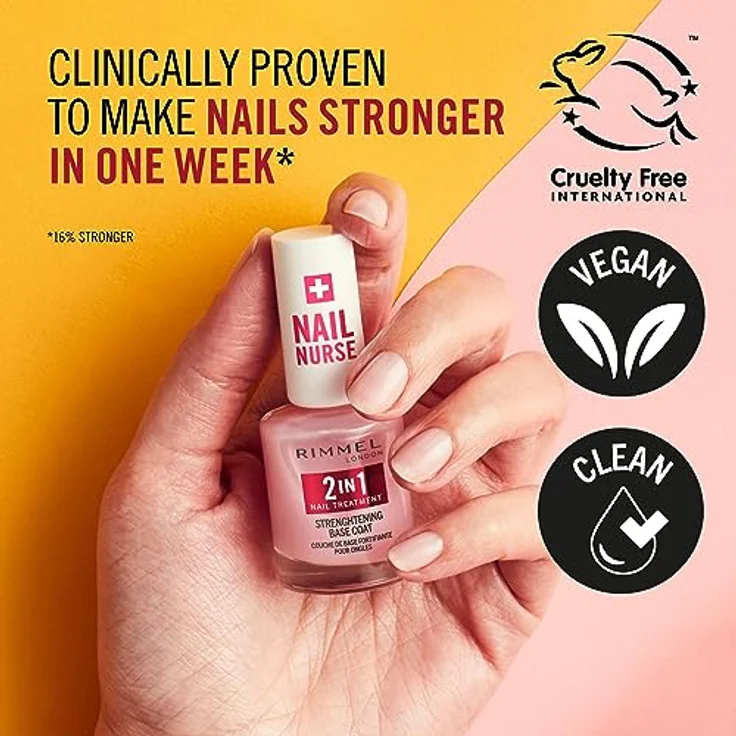 Rimmel London NAIL NURSE 2 IN 1 nail treatment & Base Coat 12 ml, Vegan mit Amethyst und Sellerieextrakt, schnelltrocknend – Bild 4