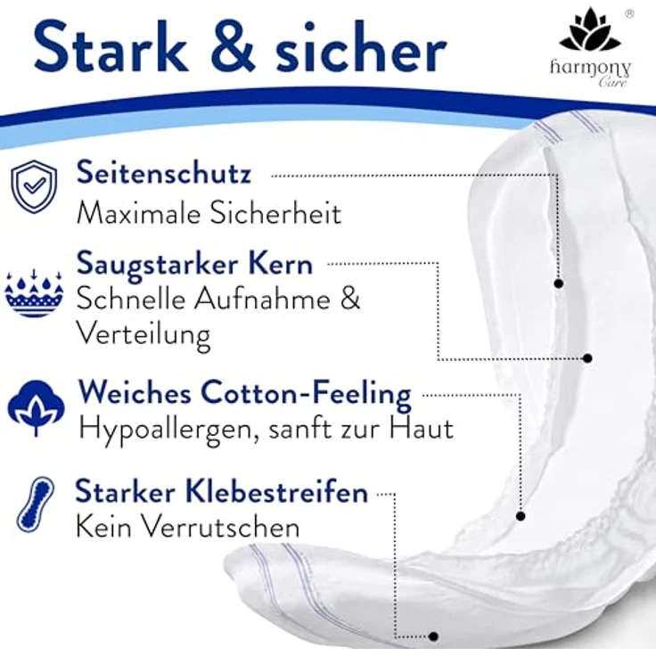 Harmony Care® Lights Maxi Night, Unisex Inkontinenzeinlagen mit Auslaufschutz und Geruchskontrolle, 144 Stück, saugstark bis 1050ml – Bild 4