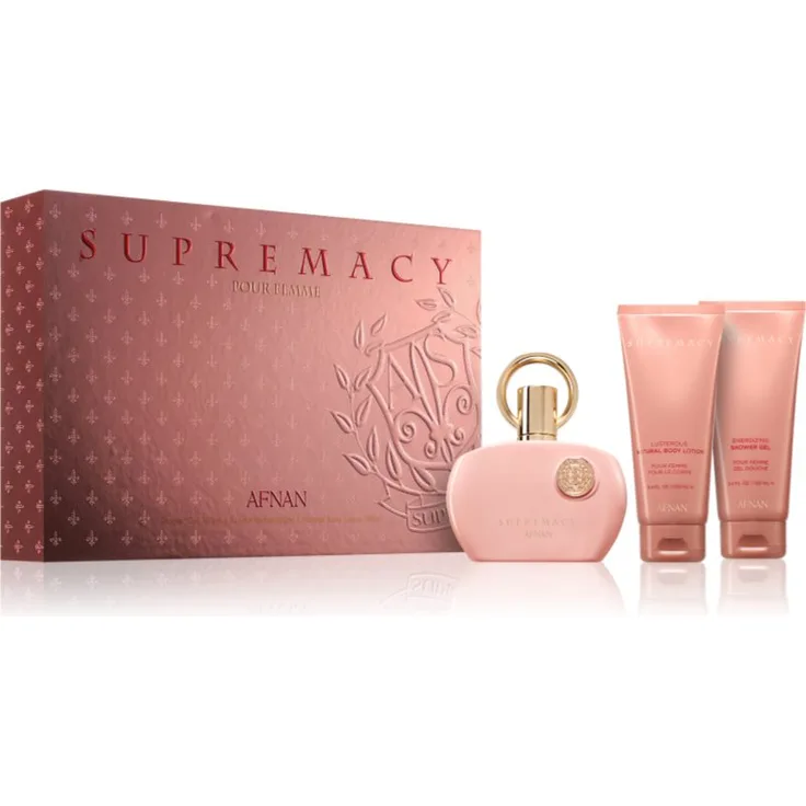 Afnan Supremacy Pour Femme Pink Geschenkset, Damen-Duftset mit Eau de Parfum 100 ml, Duschgel 100 ml und Bodylotion 100 ml