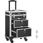 SONGMICS Kosmetikkoffer Trolley, Schminkkoffer 2 Schubladen, Friseurkoffer groß, Make-up Koffer, 34 x 24 x 56 cm, Rollen 360° drehbar, Reisen, Friseure, Geschenkidee, schwarz JHZ08BK