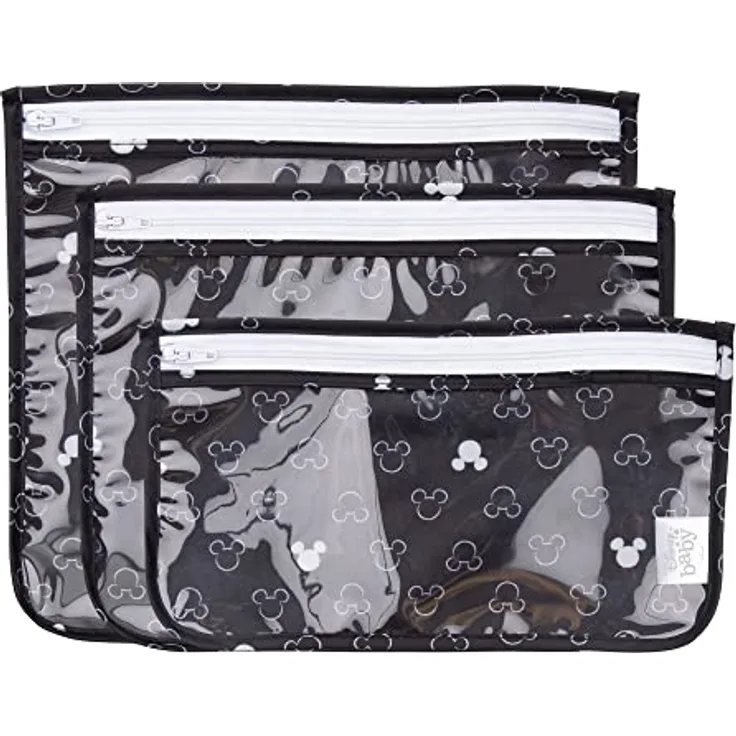 Bumkins TSA-Zulassung Kulturbeutel Reisetasche Quart Zip Pouch Klar Seite PVC Frei Vinylfrei 3er Set - Disney Mickey Mouse Icon