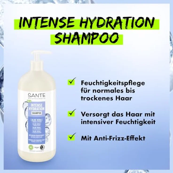 SANTE Naturkosmetik Intense Hydration Shampoo Aloe Vera + Mango-Extrakt, veganes Pflegeshampoo mit Pumpspender, stärkt und hydratisiert trockenes Haar, 950 ml – Bild 4