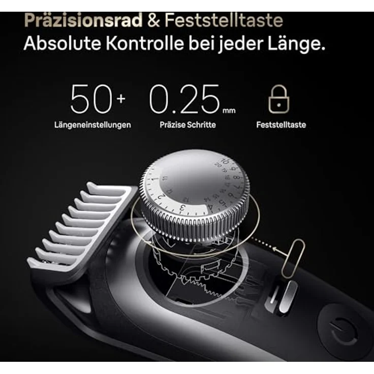 Braun BT9560 Bartschneider – 0-20 mm, 50 Schnittstufen, Edelstahlklingen, 180 Min. Akkulaufzeit, 4 Kämme, Präzisionstrimmer – Bild 3