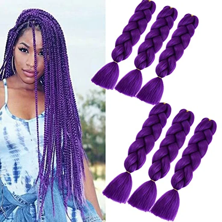Shangxiu Jumbo Braids Extensions, 6 Packs Lila Ombre Synthetisches Haar, 24" (60cm), Hochtemperaturfaser für Afro Crochet Twist und Weave Hair