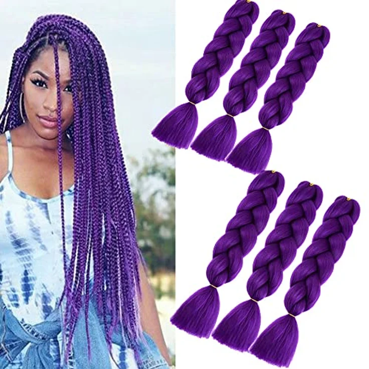 Shangxiu Jumbo Braids Extensions, 6 Packs Lila Ombre Synthetisches Haar, 24" (60cm), Hochtemperaturfaser für Afro Crochet Twist und Weave Hair – Bild 1