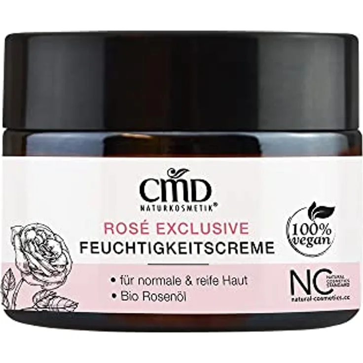 CMD Naturkosmetik Rosé Exclusive Feuchtigkeitscreme/Moisturizing Cream 50 ml - zart duftende Feuchtigkeitspflege, vegan, dringt tief in die Haut ein, bewahrt vor Feuchtigkeits- und Elastizitätsverlust