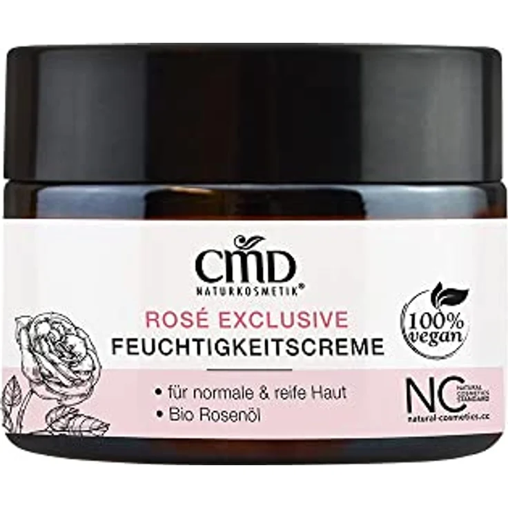 CMD Naturkosmetik Rosé Exclusive Feuchtigkeitscreme/Moisturizing Cream 50 ml - zart duftende Feuchtigkeitspflege, vegan, dringt tief in die Haut ein, bewahrt vor Feuchtigkeits- und Elastizitätsverlust