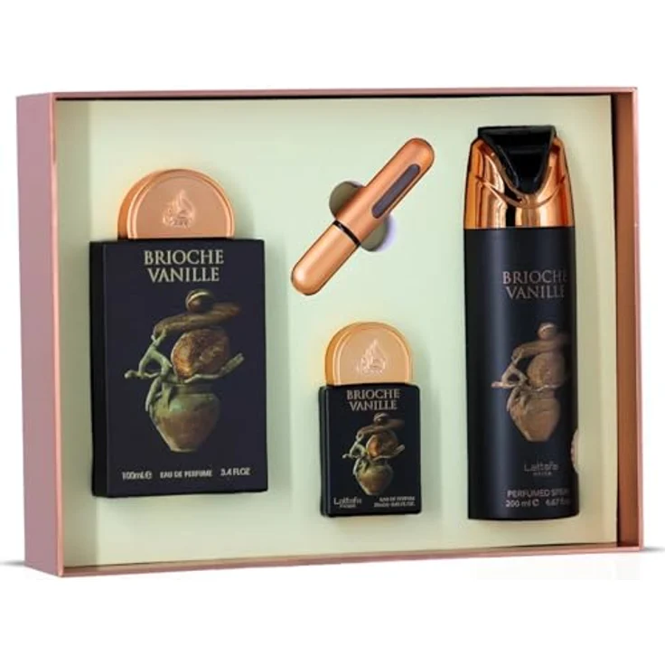 Lattafa Pride Brioche Vanille Geschenkset, 3-teilig (100 ml EDP + 200 ml Körperspray + 20 ml Travel EDP) - Unisex langanhaltender Duft mit Bergamotte, Brioche Accord, Vanille und Praline – Bild 2