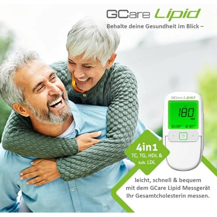 GCare LIPID Cholesterin Messgerät, Blutfett Messsystem für Zuhause mit 10 Teststreifen und 50 Stechhilfen, präzise Ergebnisse für Gesamtcholesterin und Triglyceride – Bild 3