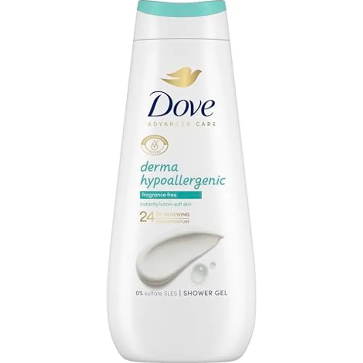 Dove Advanced Care Derma Hypoallergenic Duschgel, 400 ml, feuchtigkeitsspendend und hautpflegend, ohne Sulfate