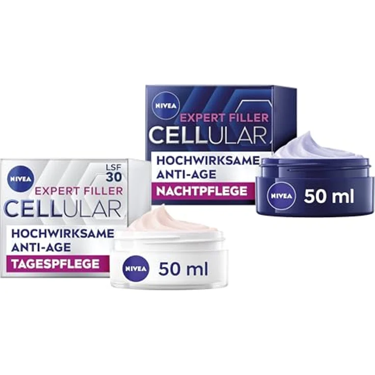 NIVEA Cellular Expert Filler Hyaluron Set mit Anti-Age Tagespflege und Nachtpflege, extra straffende Gesichtspflege, Hautpflege mit Hyaluronsäure (50 ml) – Bild 1