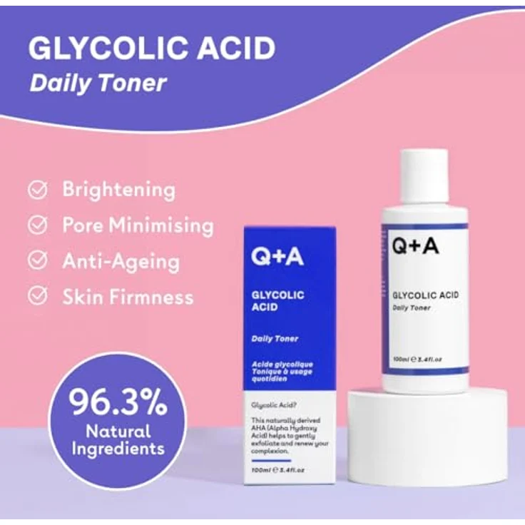 Q+A Glycolic Acid Daily Toner Feuchtigkeitsspendender Gesichtstoner für strahlende Haut 100 ml – Bild 3