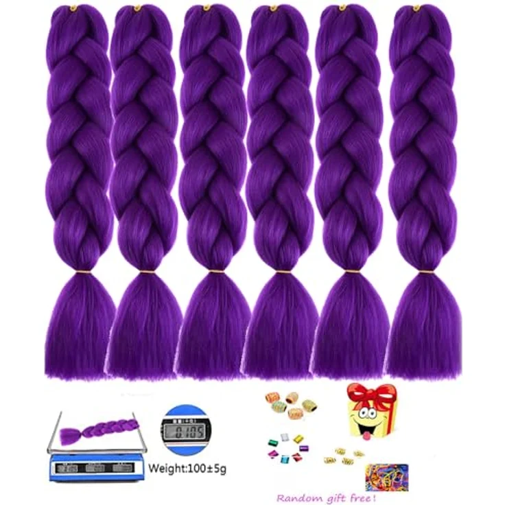 Shangxiu Jumbo Braids Extensions, 6 Packs Lila Ombre Synthetisches Haar, 24" (60cm), Hochtemperaturfaser für Afro Crochet Twist und Weave Hair – Bild 4