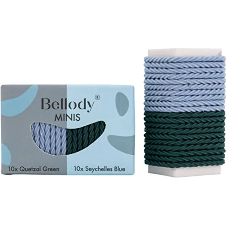 Bellody® Minis - Kleine Mini Haargummis für stylische Flechtfrisuren & kleine Zöpfe (20 Stück - Grün/Blau) - Damen Haargummis in verschiedenen Farben