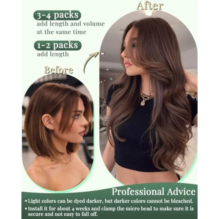 Ugeat Micro Ring Extensions Echthaar Blond Gesträhnt, 55 cm, 50 Strähnen, hitzebeständig bis 180°C, #P10/613 – Bild 5
