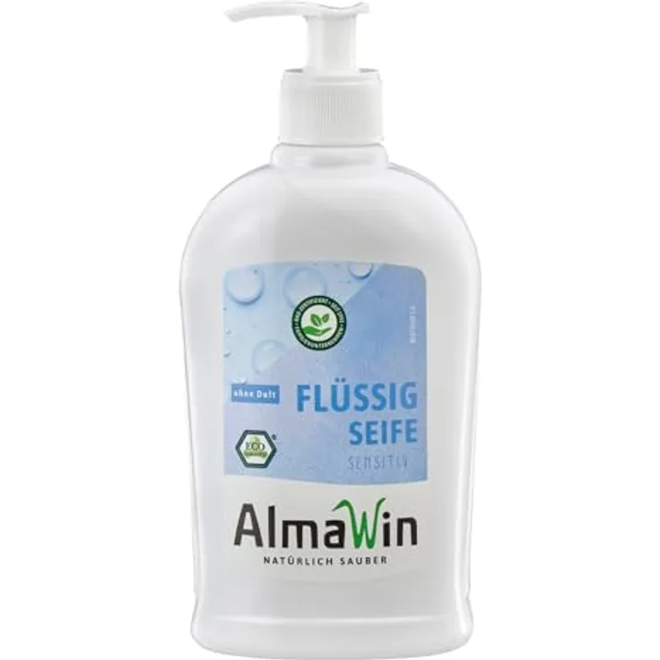 AlmaWin® Bio Flüssigseife sensitiv, parfümfrei, 500ml Seifenspender, vegan, milde Handreinigung für empfindliche Haut