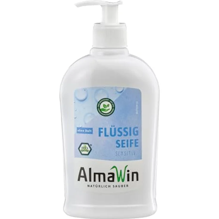 AlmaWin® Bio Flüssigseife sensitiv, parfümfrei, 500ml Seifenspender, vegan, milde Handreinigung für empfindliche Haut – Bild 1