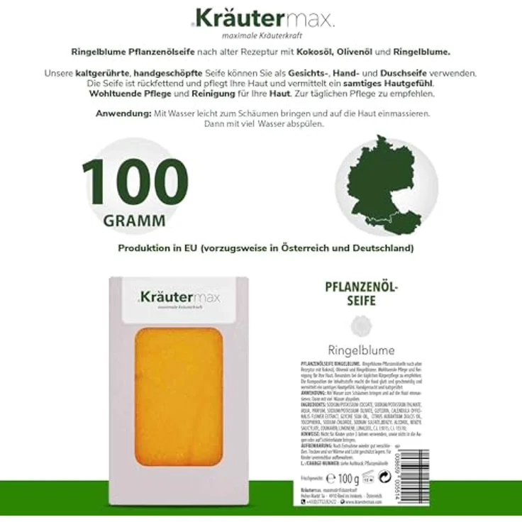 Kräutermax Ringelblumen Seife 1 x 100 g, Handgemacht, Kaltgerührt, Premiumqualität - Naturweiß – Bild 2