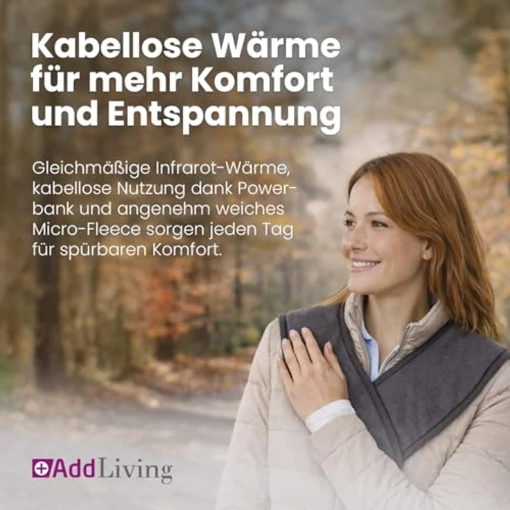 AddLiving Kabelloser Schulter- und Nackenwärmer, Infrarot-Heizkissen mit 5000 mAh Powerbank, USB-C, 3 Temperaturstufen, 59 x 48 cm – Bild 2