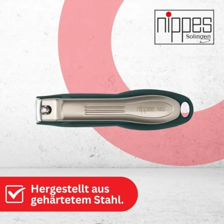 nippes Solingen Premium Nagelknipser mit Nagelfang | Grün | Fußnagel Knipser 80 mm | Gehärteter Stahl | Gewölbte Schneiden | Ergnomische Soft-Touch Grifffläche – Bild 2