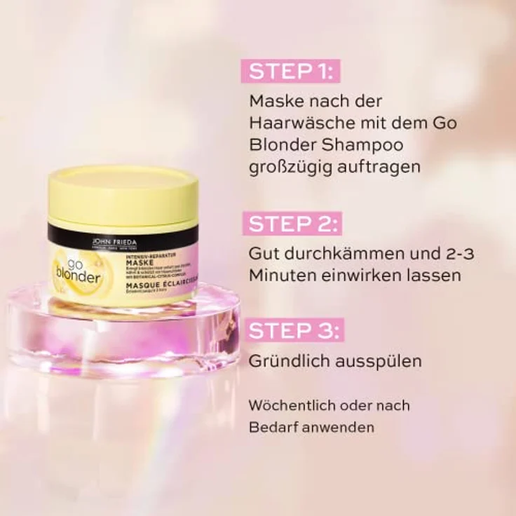 John Frieda Go Blonder Maske - Inhalt: 250 ml - Intensiv-Reparatur Haarkur - Haartyp: Blond, blondiert - Schützt vor Haarschäden – Bild 5