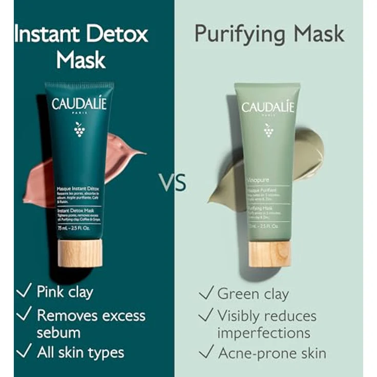 CAUDALIE Instant Detox Maske 75 ml, Gesichtsmaske zur Reinigung und Verfeinerung der Poren – Bild 5