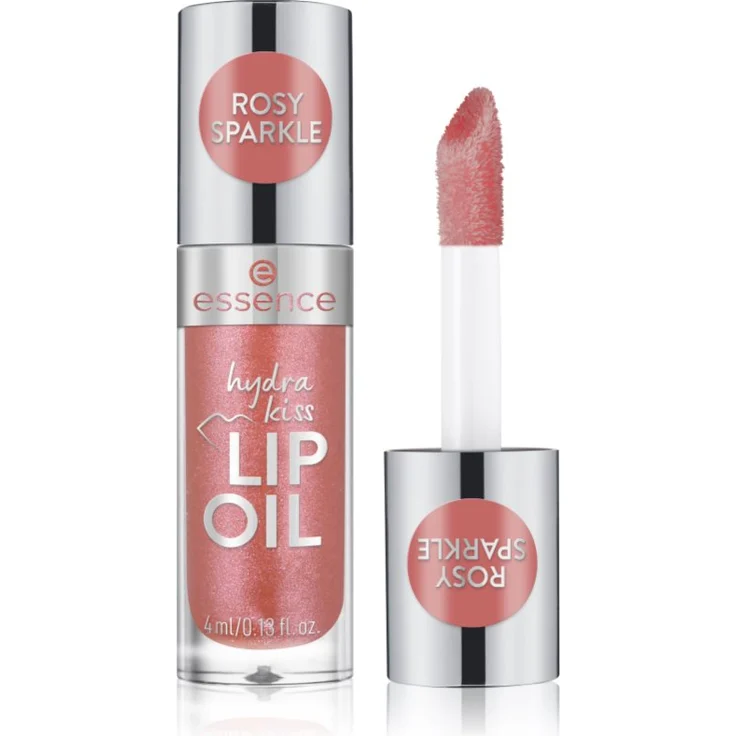 essence Hydra Kiss, hydratisierendes Lippenöl mit glänzendem Finish, Farbton 11 Rosy Sparkle, 4 ml