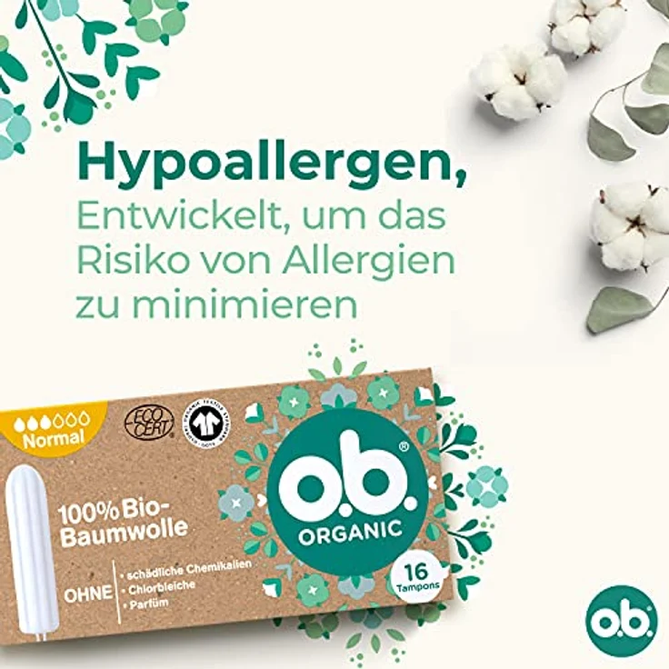 o.b. Tampon Organic Normal, aus 100% Bio Baumwolle, für mittlere bis stärkere Tage, für natürlichen Schutz, 16 Stück – Bild 5
