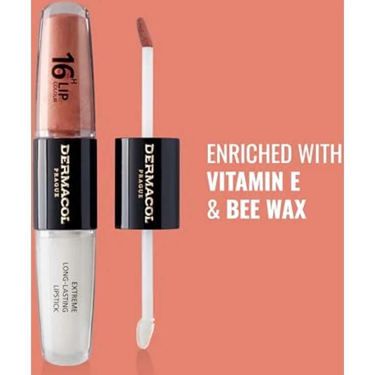 Dermacol 16H Lip Colour, langlebiger, glänzender Lippenstift mit hoher Pigmentierung, Farbton 05 Sparkling Muse, 2x4 ml – Bild 3