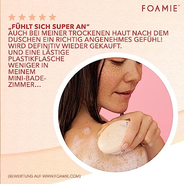 Foamie Festes Duschgel mit Papaya & Hafermilch, Duschpflege Massage-Effekt für eine Intensive Pflege, Feste Dusche 100% Vegan, Plastikfrei, Silikonfrei, 80g – Bild 5