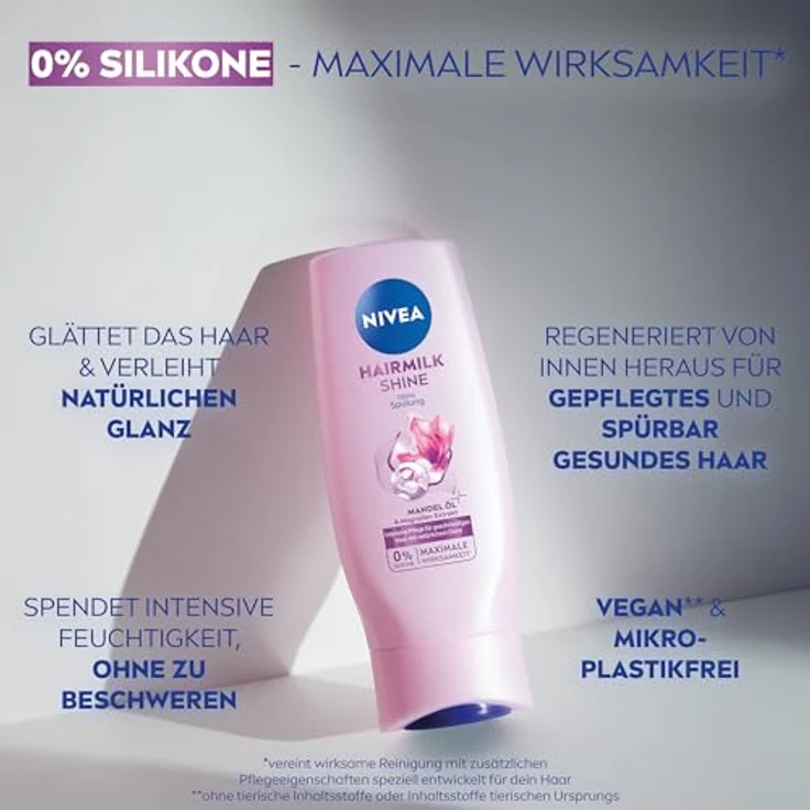 NIVEA Hairmilk Shine Glanz Spülung, 200 ml Conditioner für trockenes Haar mit Mandelöl und Magnolien-Extrakt, vegan und silikonfrei – Bild 3
