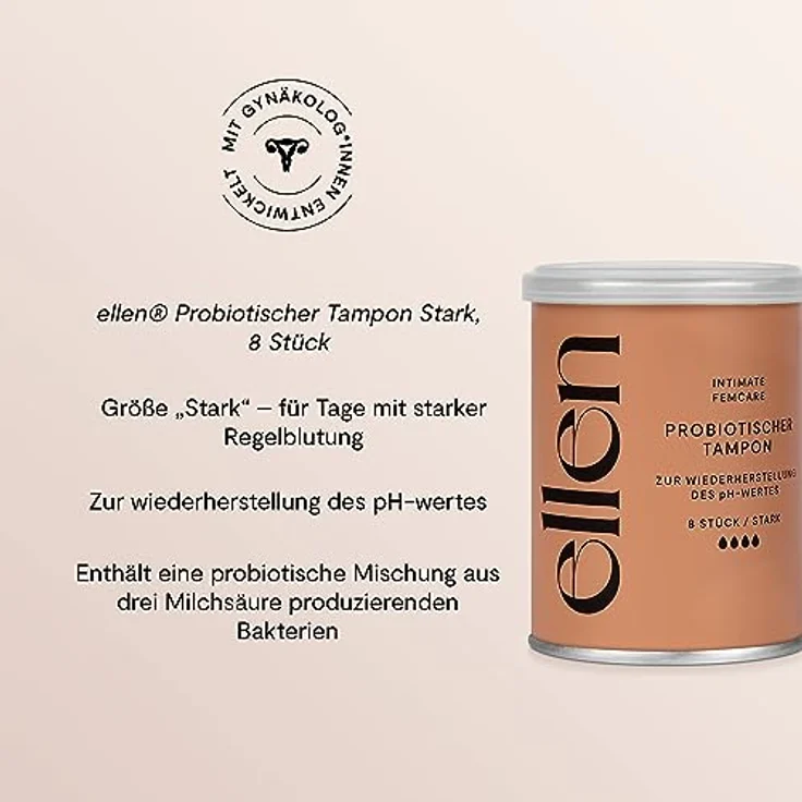 ellen Probiotischer Tampon Stark, mit natürlichen Milchsäurebakterien für einen ausgeglichenen pH-Wert im Intimbereich – Bild 8
