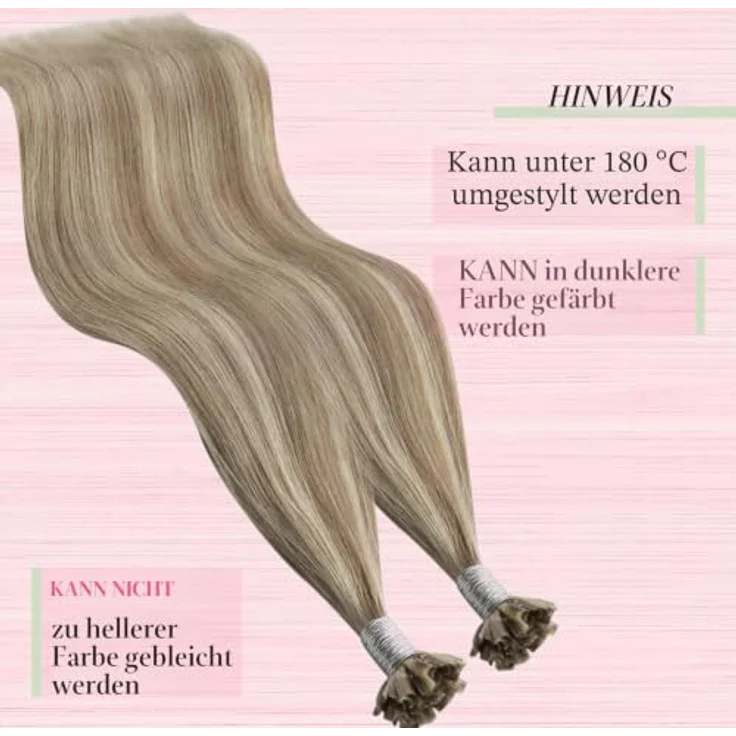YoungSee U-Tip Echthaar Bondings, 40 cm, 40g, Braun/Hellbraun/Platinblond, Invisible Hot Fusion Extensions für natürlichen Look – Bild 5