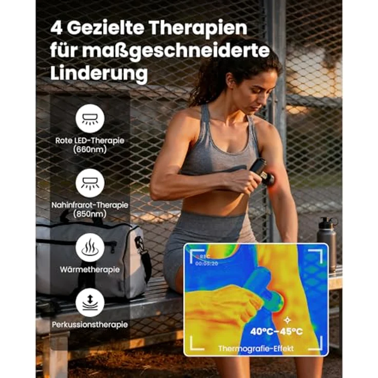 Bob and Brad Q2 Ultra Massagepistole, Mini Massagegerät mit Infrarot-Heizmassagekopf und Tragetasche, leise, 5 Geschwindigkeitsstufen, 2500-mAh-Akku – Bild 4