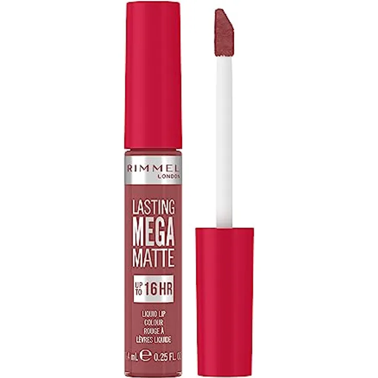 Rimmel London Flüssiger Lippenstift Lasting Mega Matte, flüssiger Lippenstift für weiche Lippen mit Finish Matte, vegane Formel mit Squalen und Kokosöl - 210 Rosen & Glanz, 7,4 ml