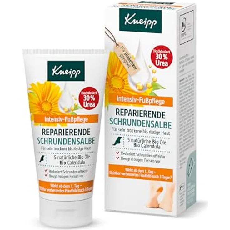 Kneipp Reparierende Schrundensalbe, 30% Urea Intensiv-Fußpflege mit Bio-Calendula, für Diabetiker geeignet, 50ml