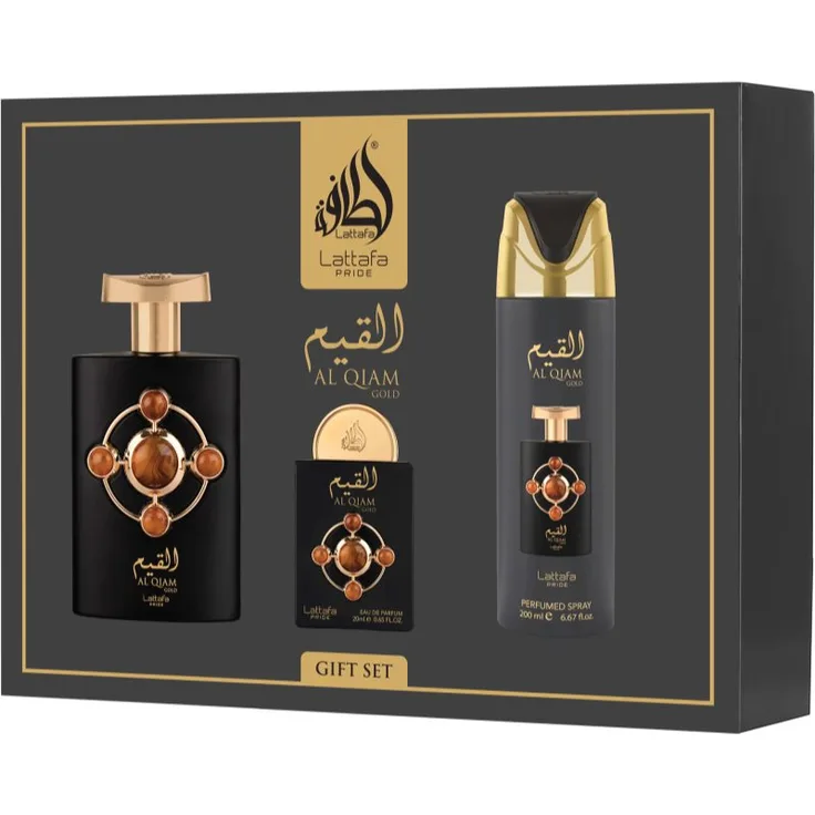 Lattafa Pride Al Quiam Gold Geschenkset für Damen, Eau de Parfum 100 ml und Deodorant 200 ml, intensiv pflegendes Duftset