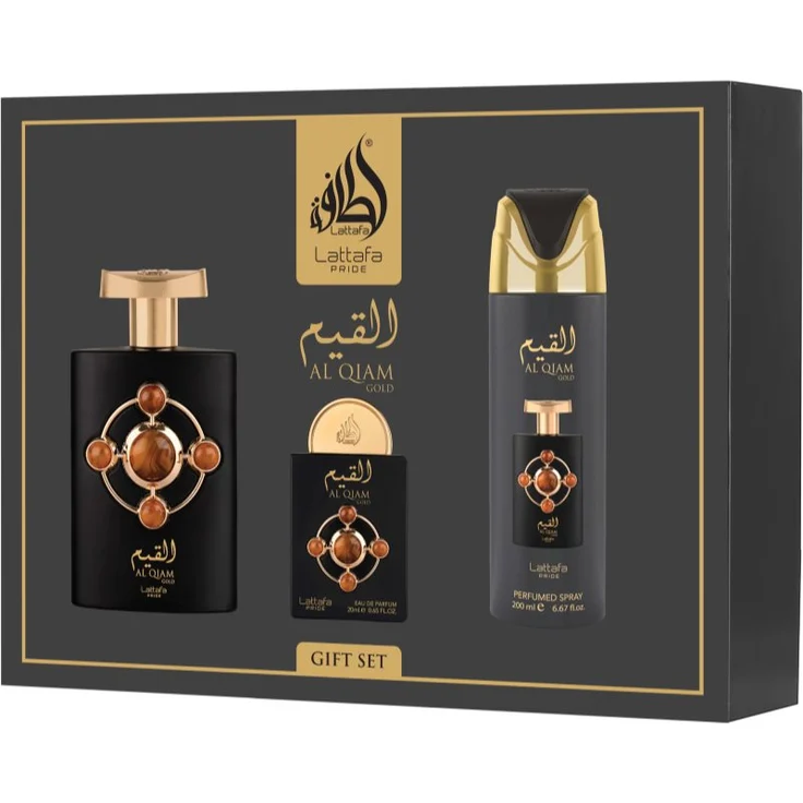 Lattafa Pride Al Quiam Gold Geschenkset für Damen, Eau de Parfum 100 ml und Deodorant 200 ml, intensiv pflegendes Duftset