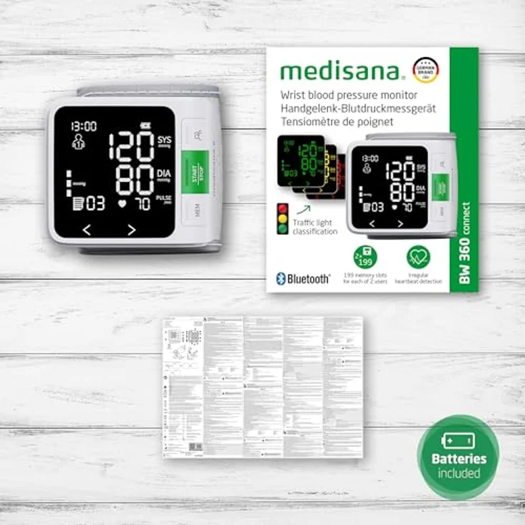 Medisana BW 360 connect Handgelenk-Blutdruckmessgerät, Blutdruck- und Pulsmesser mit Bluetooth App, Ampel-Skala, 398 Speicherplätzen und Arrhythmie-Anzeige – Bild 5