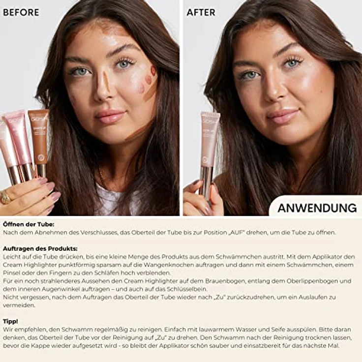 Gosh Glow Up Cremiger Highlighter, Farbton 001 Pearl, 14 ml, für strahlenden Teint und betonte Gesichtspartien – Bild 3