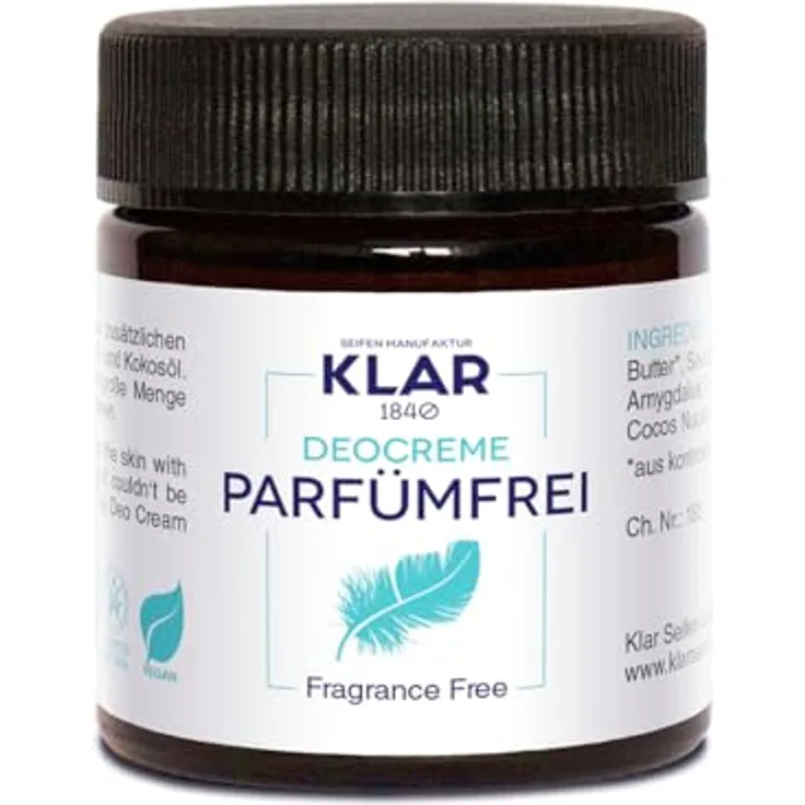 KLAR Deocreme parfümfrei, natürliche Pflege mit Natron und Zink, 30 ml