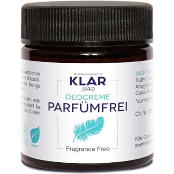 KLAR Deocreme parfümfrei, natürliche Pflege mit Natron und Zink, 30 ml – Bild 1